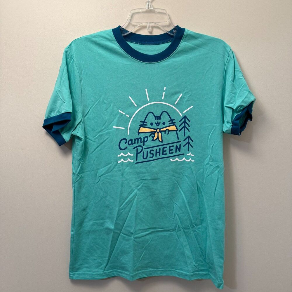 Official Camp Pusheen Ringer T-Shirt Teal Green Blue Small | Summer Box 2020 XS